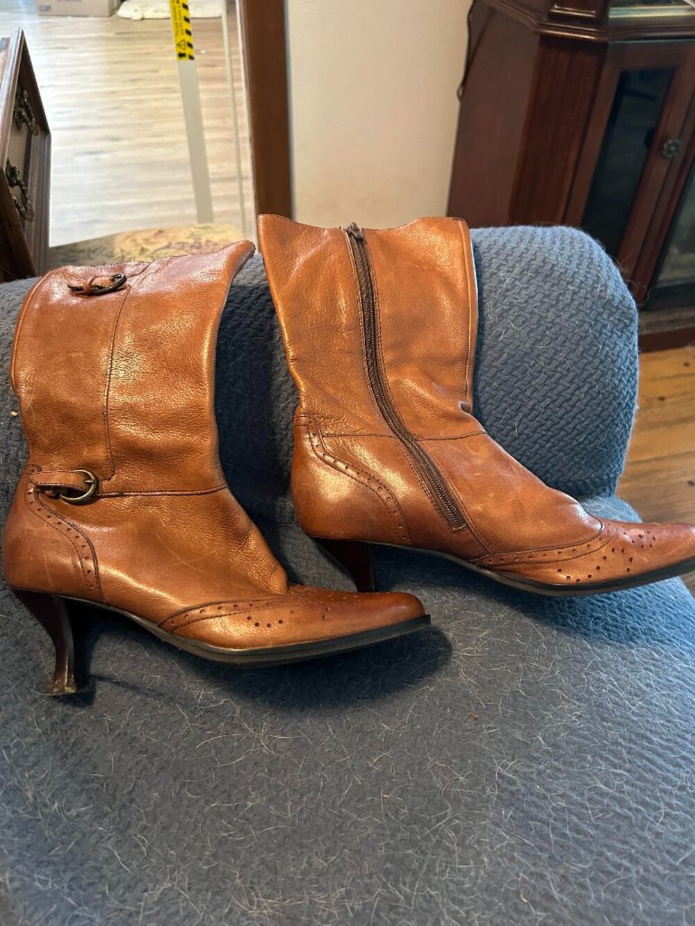Women's Vintage Nicole "Kenna" Steampunk Brogue Brown Leather Mid-calf Boots